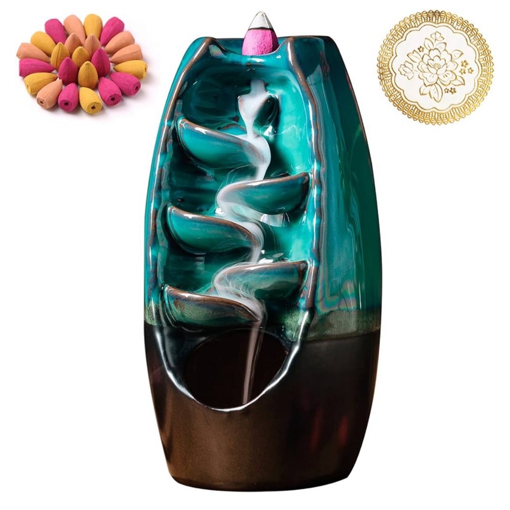 Ceramic Incense Burner with 120 Cones, Waterfall Incense Holder, Aromatherapy